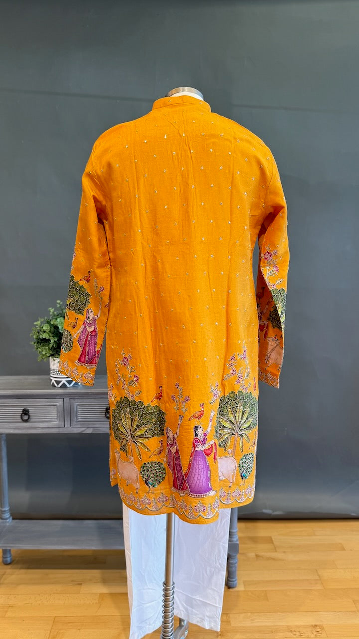 Mustard Yellow Pichwai Design Kurta Set
