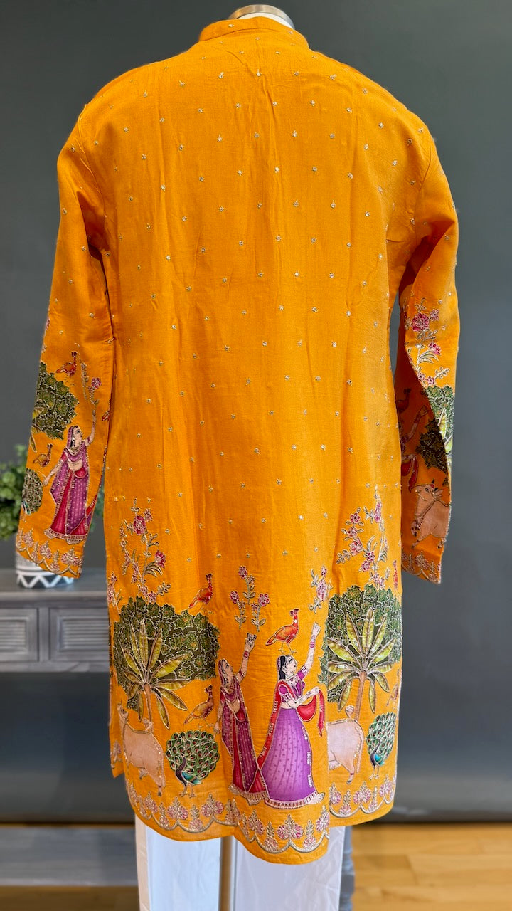 Mustard Yellow Pichwai Design Kurta Set