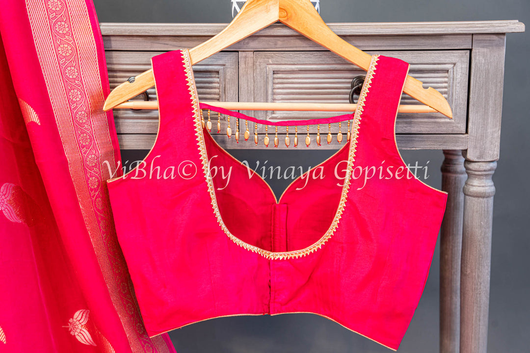 Hot Pink Raw Mango Banarasi silk saree and blouse