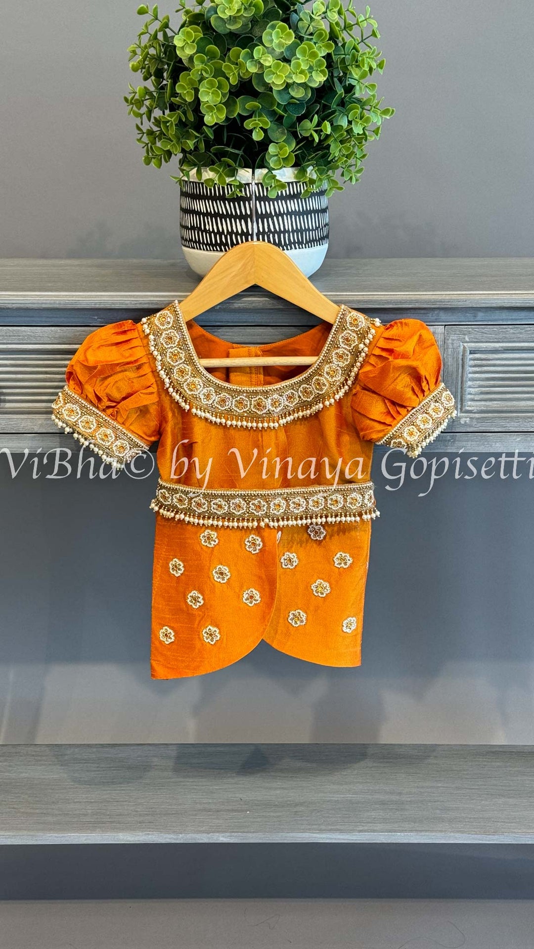 Gold tissue Embroidered Kanchi Silk Skirt Top with Waist Belt