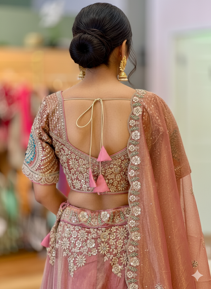 Rust-Colour Hand Embroidered Lehenga