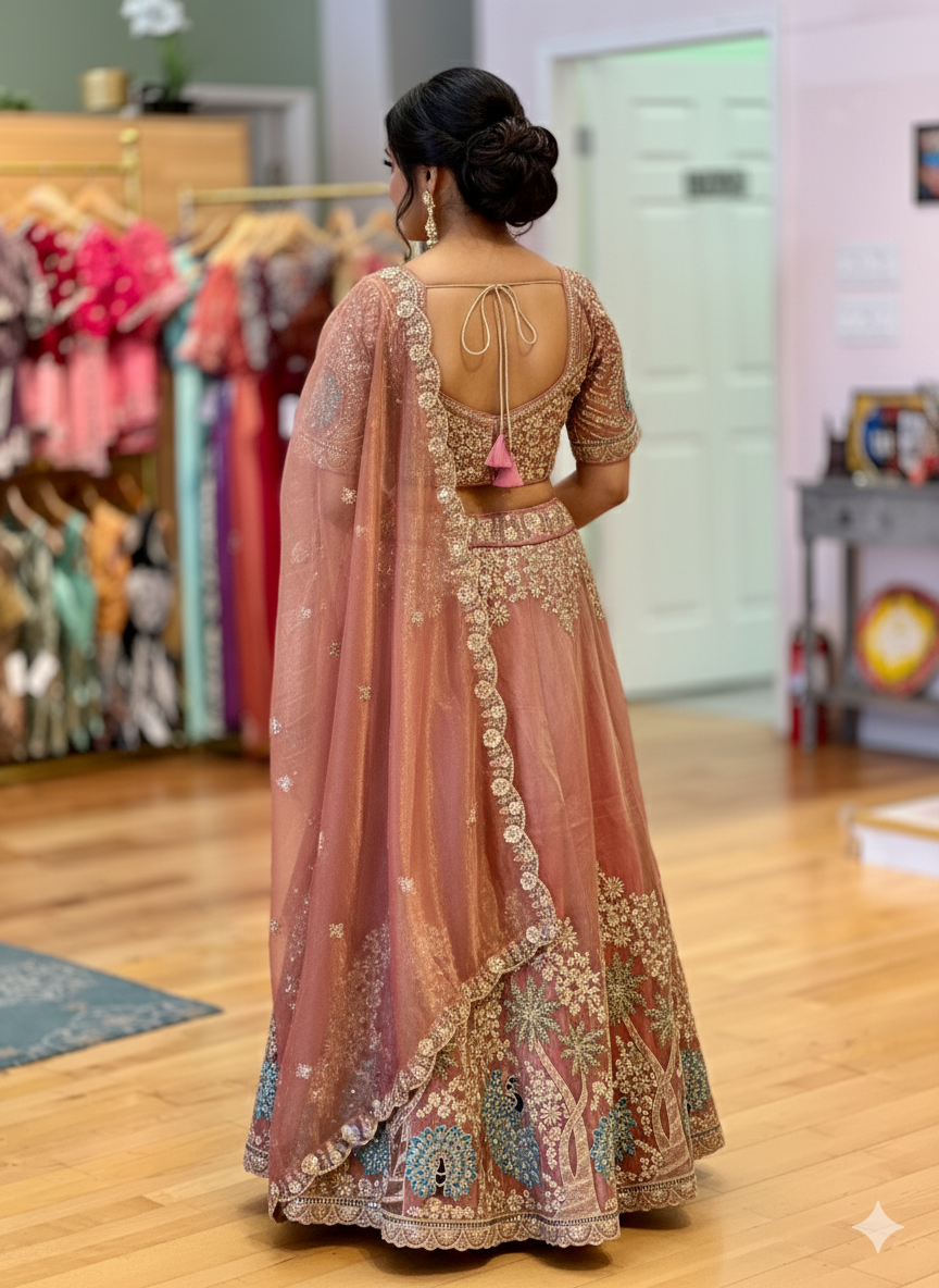 Rust-Colour Hand Embroidered Lehenga