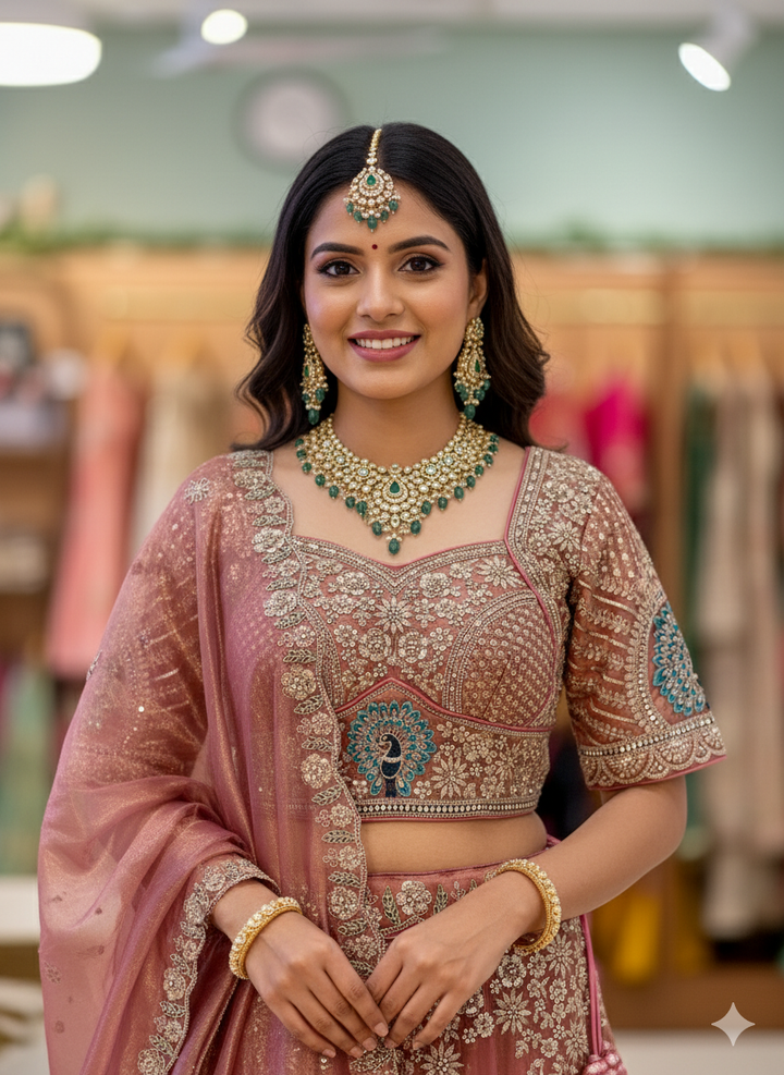 Rust-Colour Hand Embroidered Lehenga