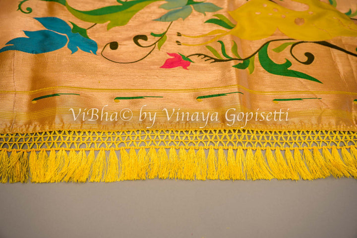 Grey Floral Digital Print Kanchi Soft Silk Saree With Yellow Benares Paithani Pallu And Blouse