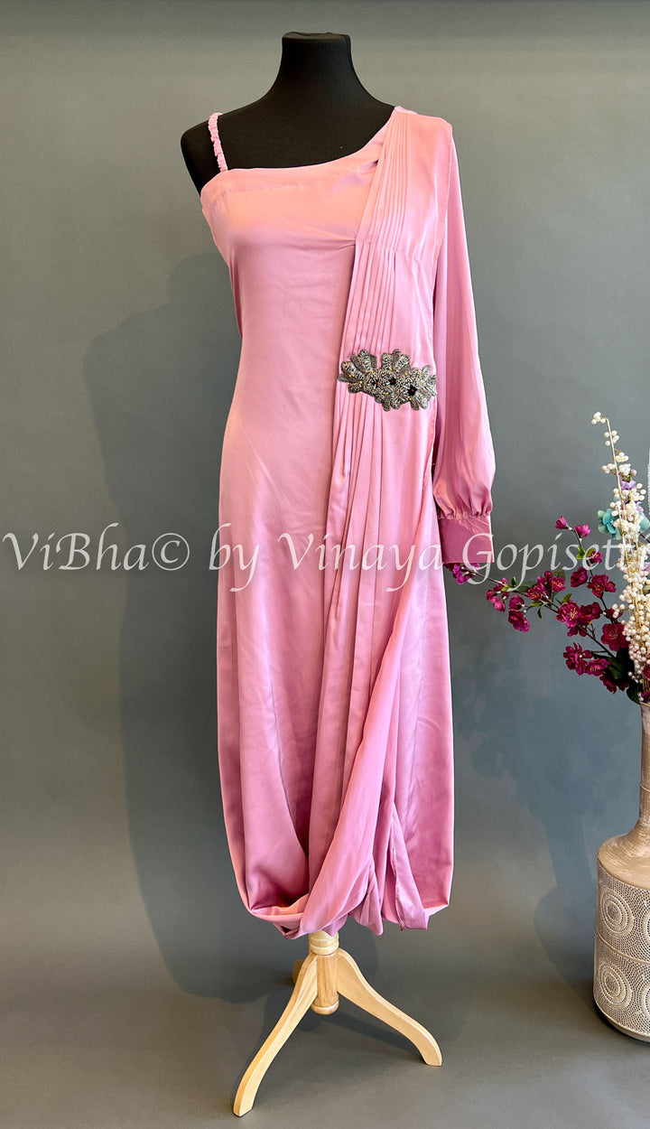 Onion Pink One Shoulder Dress