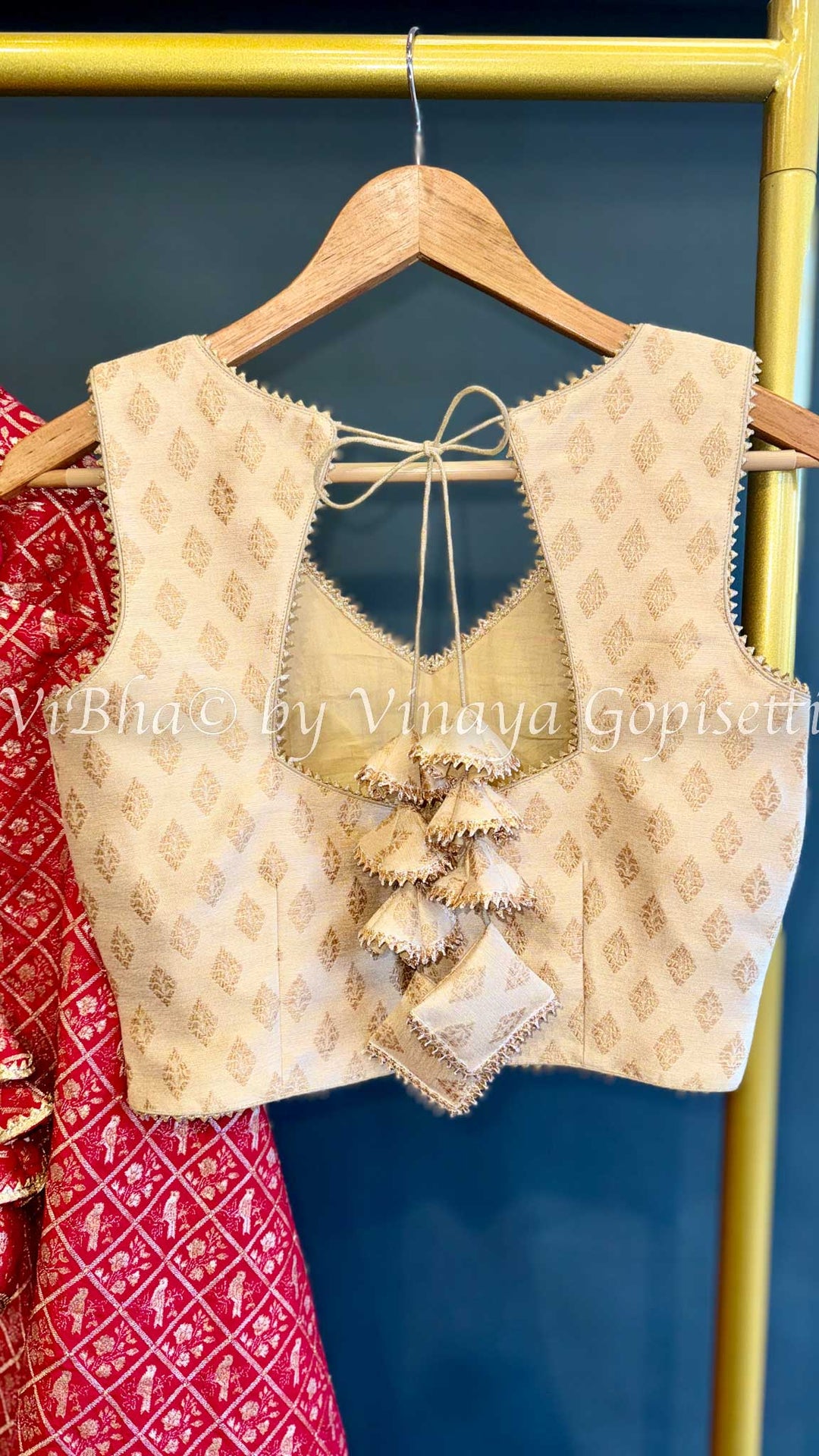 Red and Ivory Gold Banarasi Silk Lehenga