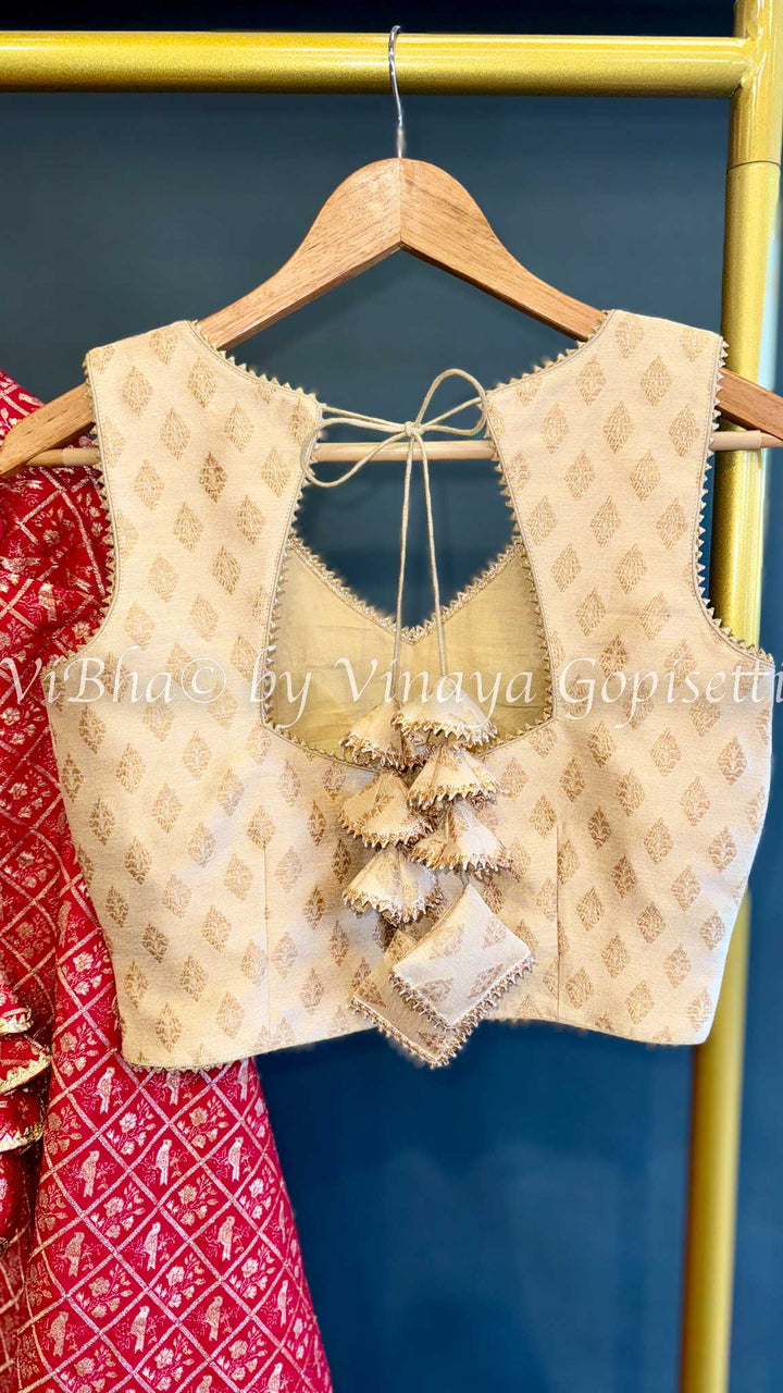 Red and Ivory Gold Banarasi Silk Lehenga