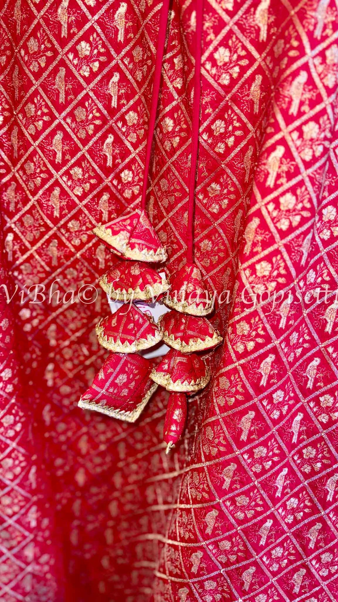 Red and Ivory Gold Banarasi Silk Lehenga