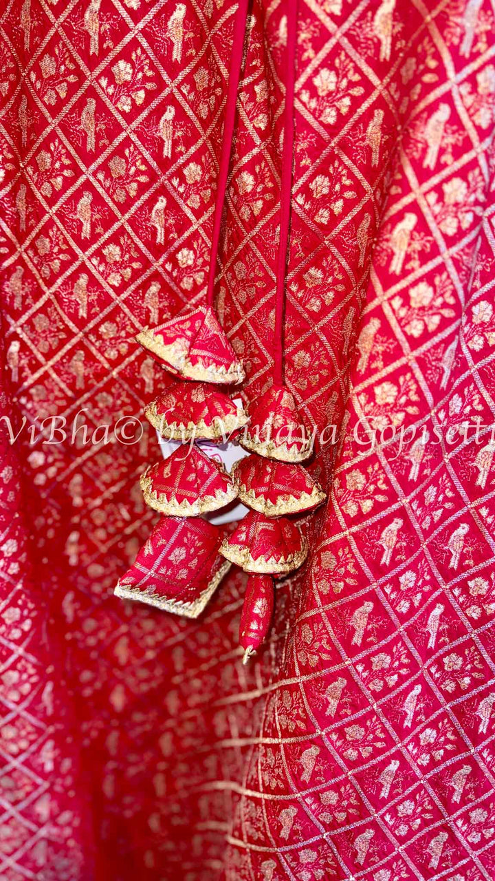 Red and Ivory Gold Banarasi Silk Lehenga