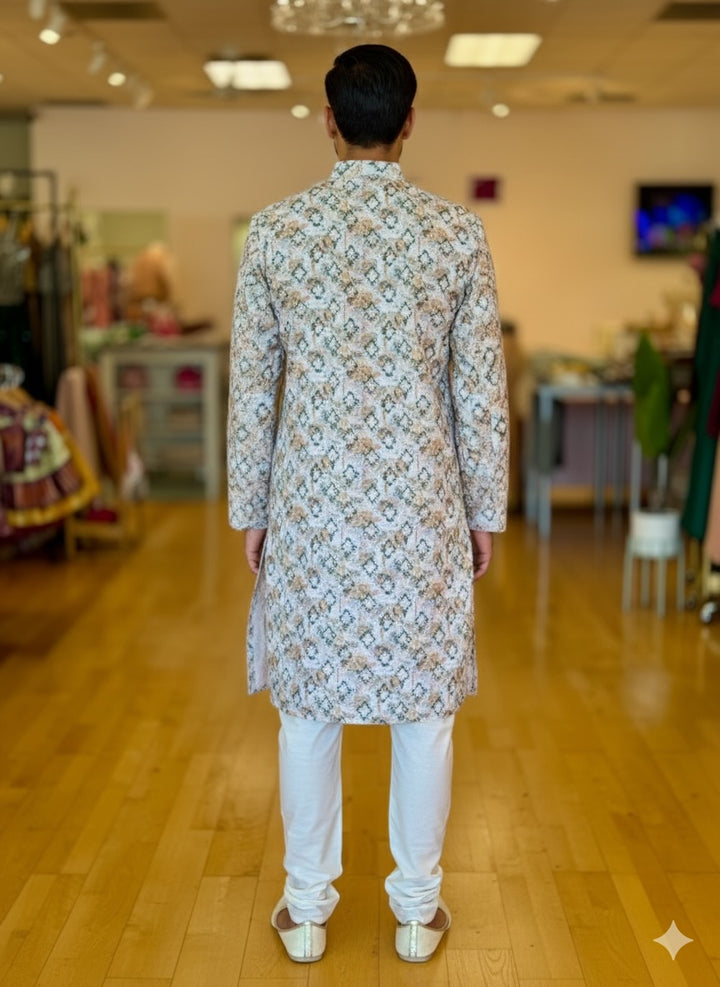 Cream base multi color print Kurta Set