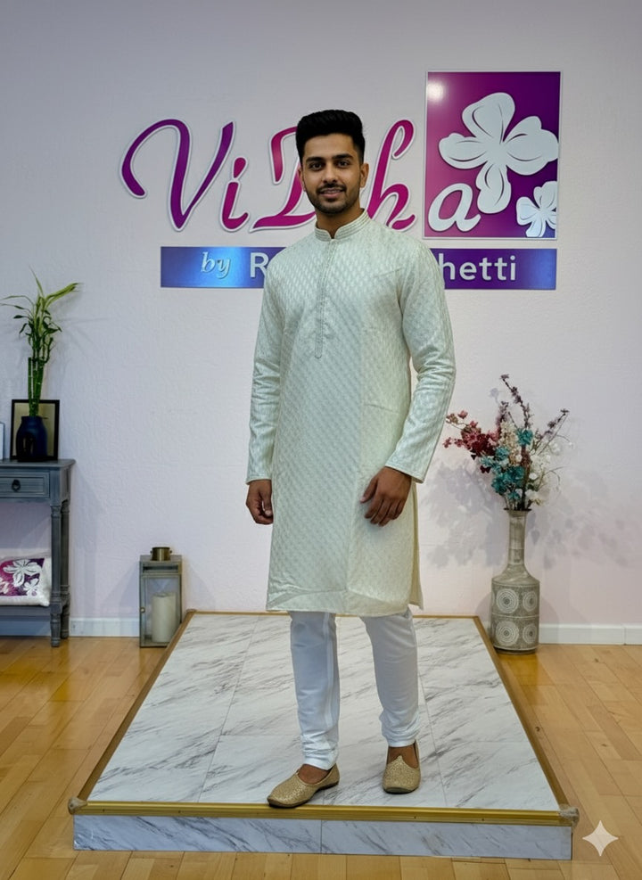Ivory Banarasi Silk Kurta Set