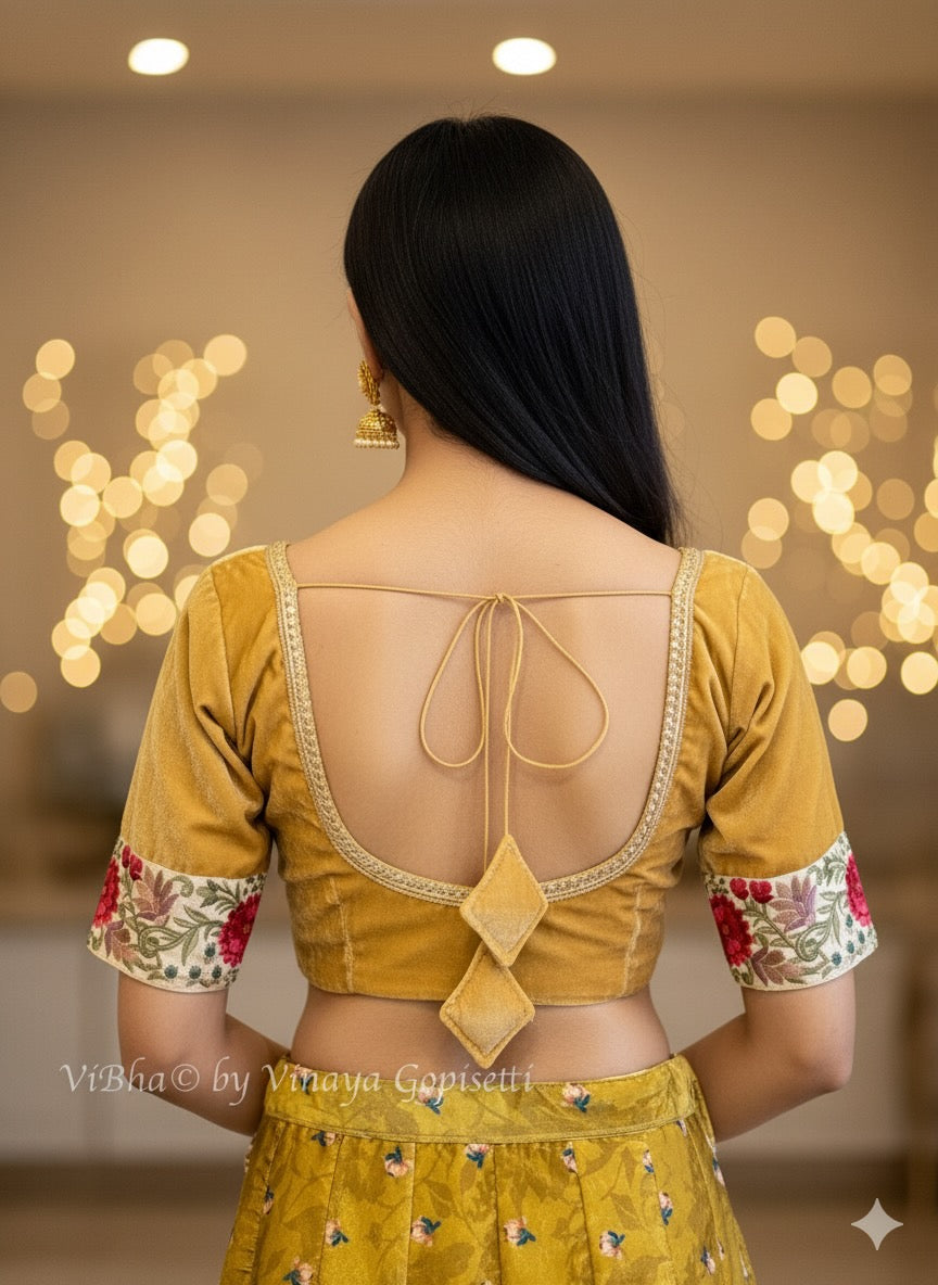 Gold Embroidered Velvet Blouse
