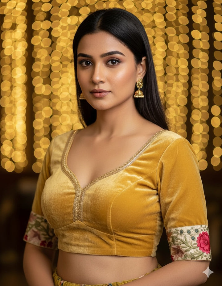 Gold Embroidered Velvet Blouse