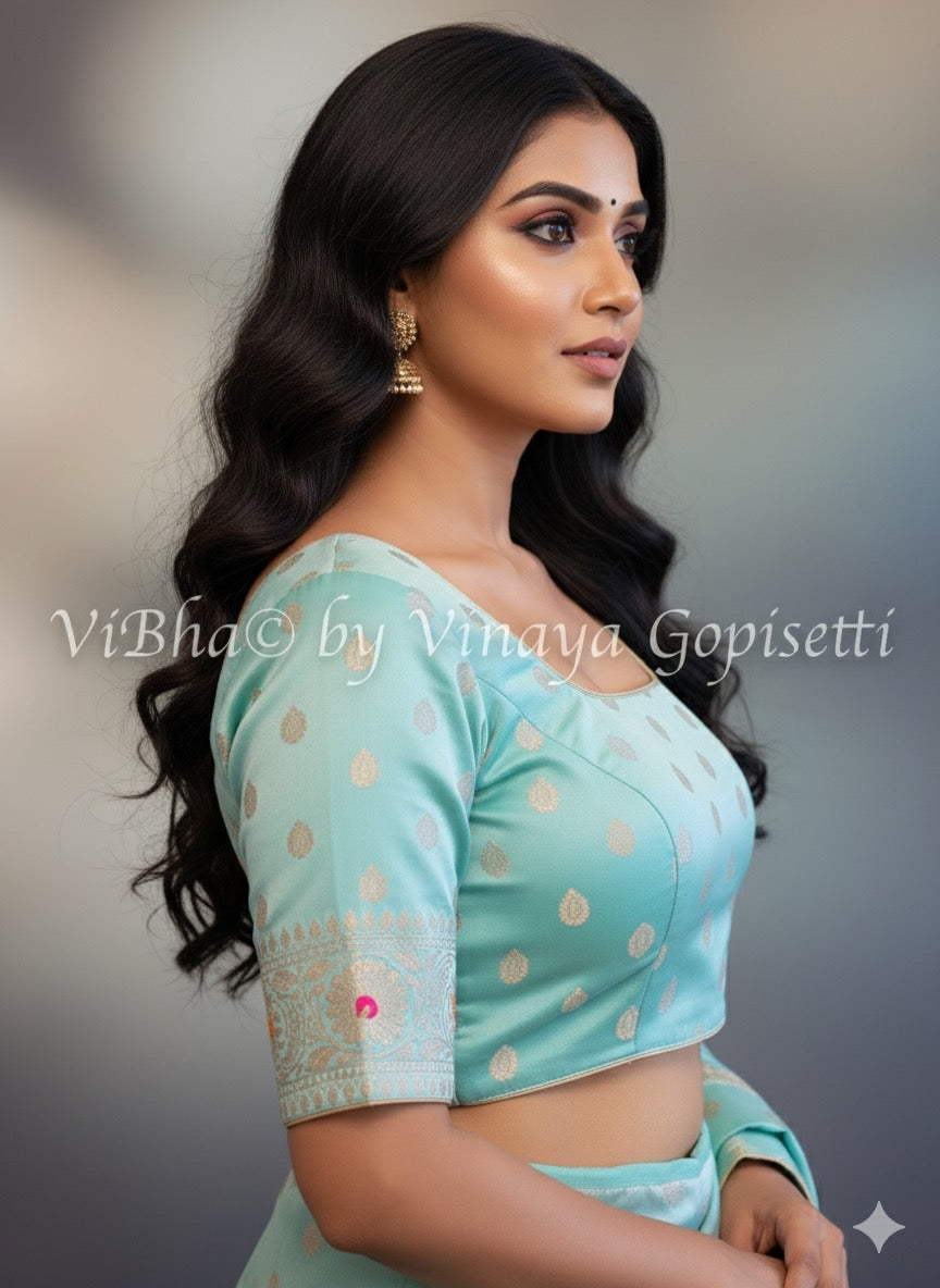 Aqua Banarasi Brocade Blouse