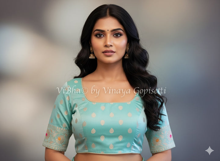 Aqua Banarasi Brocade Blouse