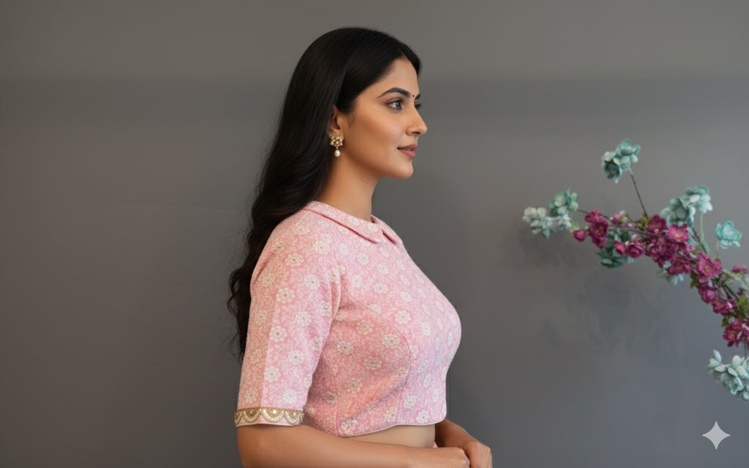 Light Pink Peter Pan Collared Blouse With Embroidered Hemlines