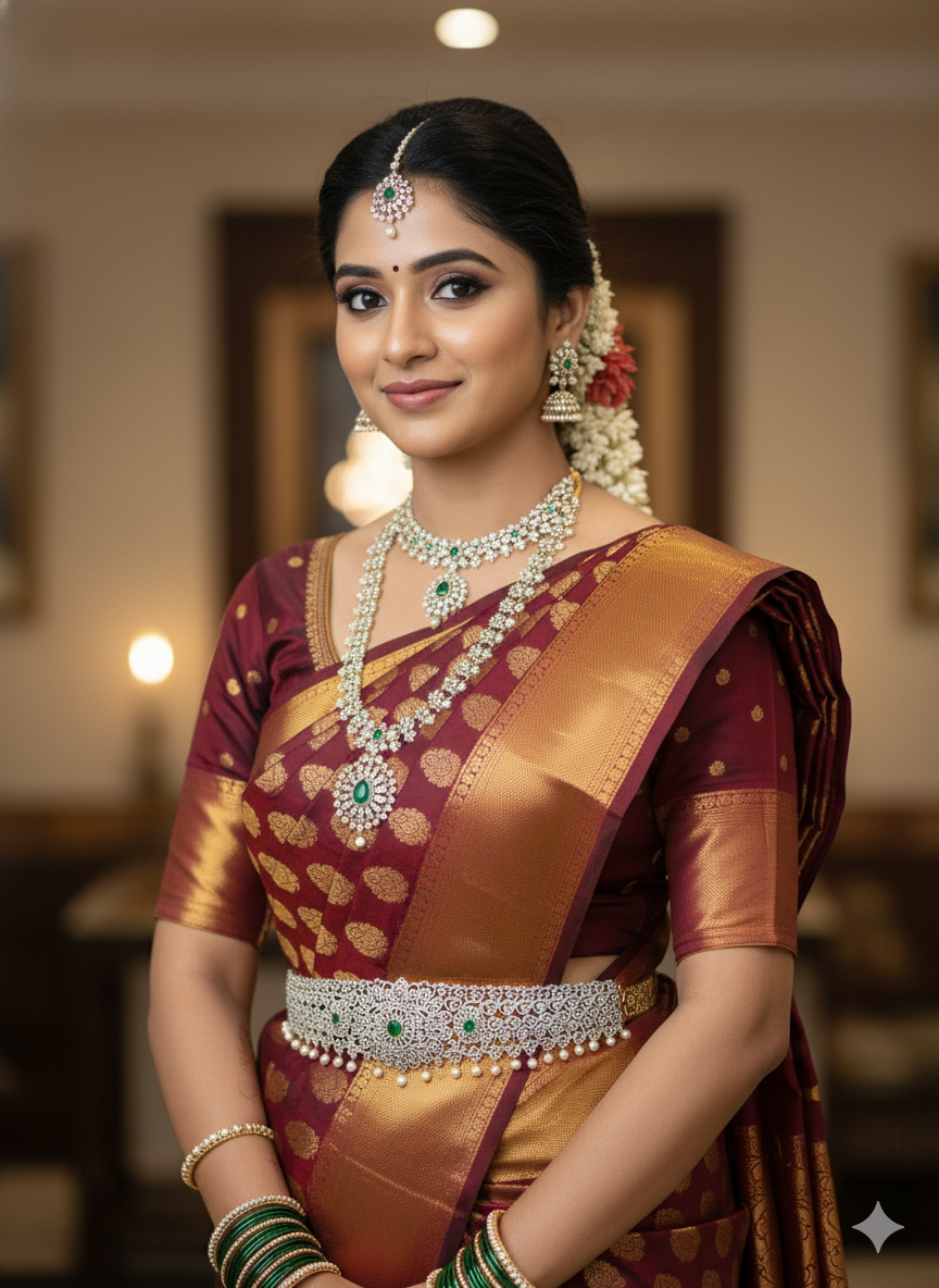 AD With Emerald Stone Vaddanam _ Waist Belt