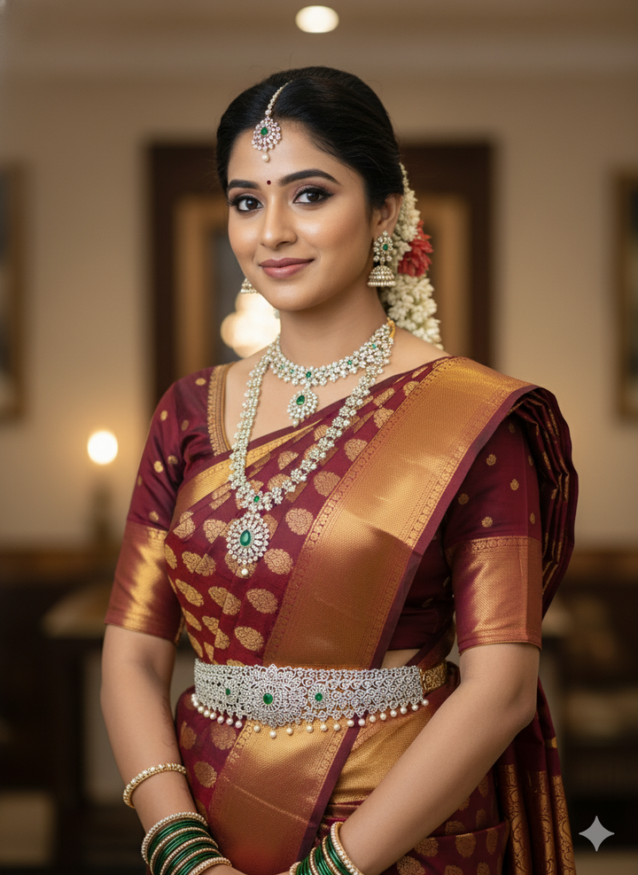 AD With Emerald Stone Vaddanam _ Waist Belt