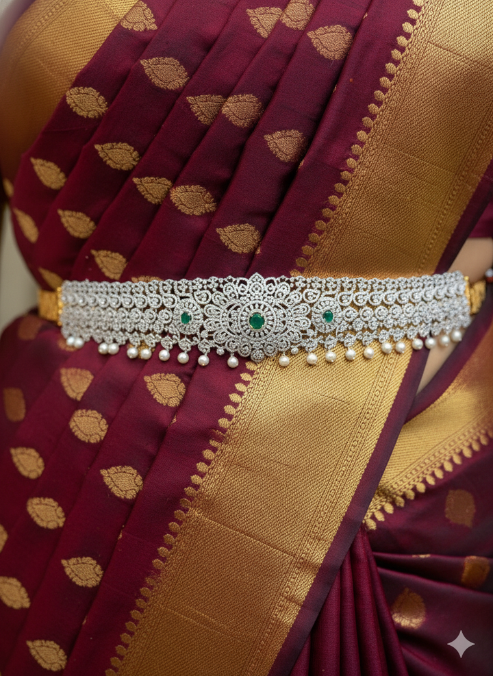 AD With Emerald Stone Vaddanam _ Waist Belt