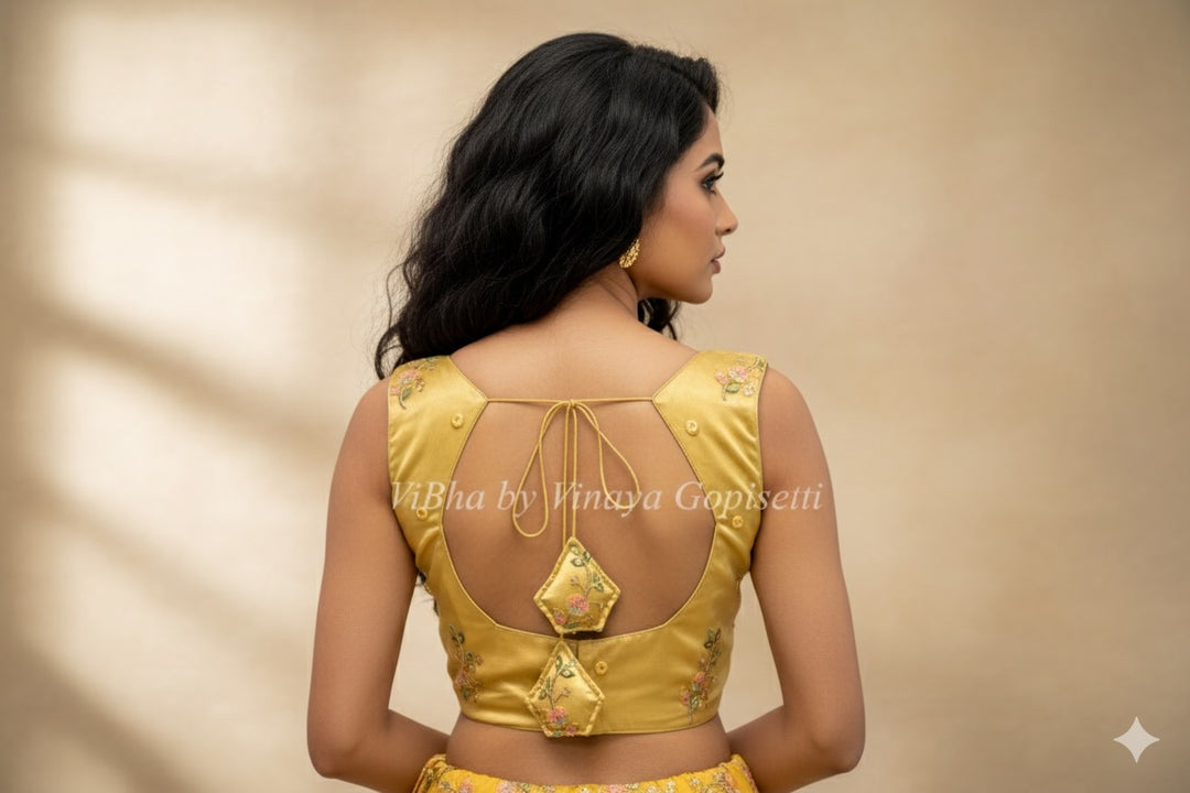 Light-Gold Floral-Embroidered Blouse