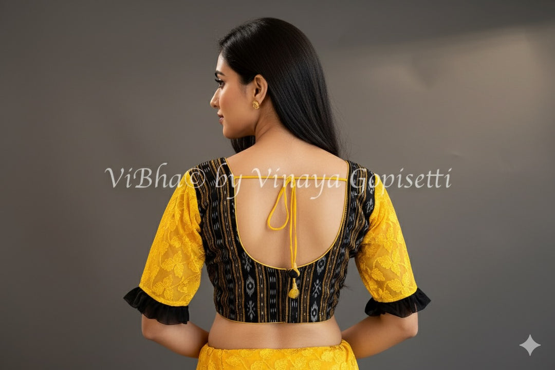 Black lkkat And Yellow Net Blouse