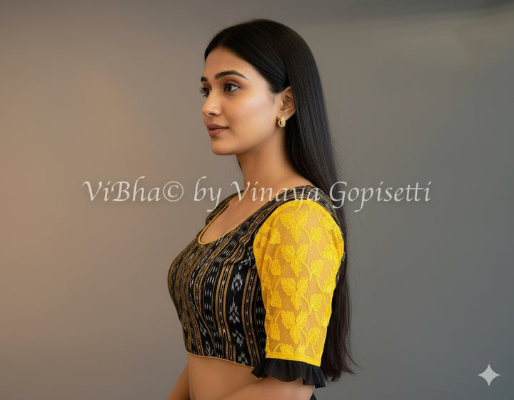Black lkkat And Yellow Net Blouse