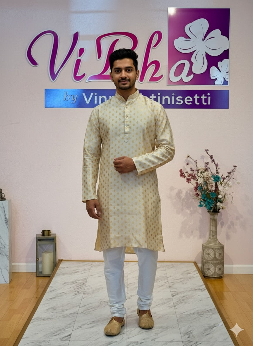 Cream Banarasi Silk Kurta Set