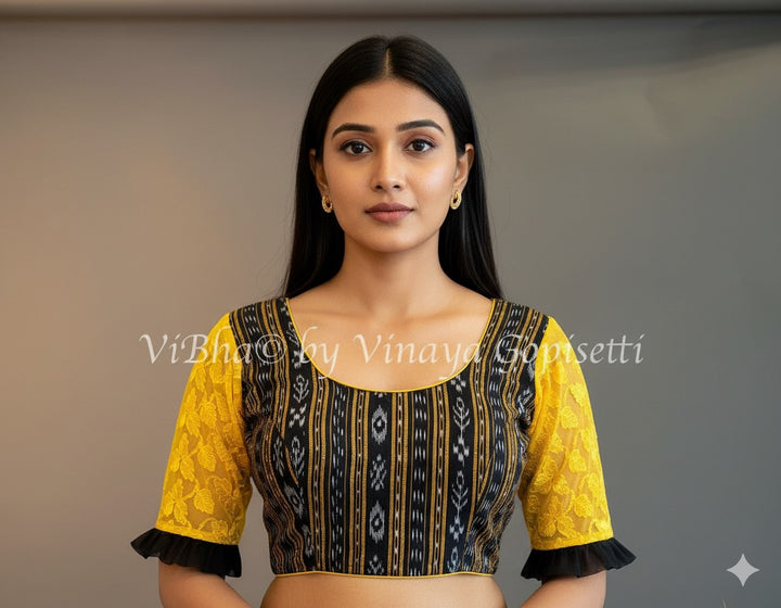 Black lkkat And Yellow Net Blouse