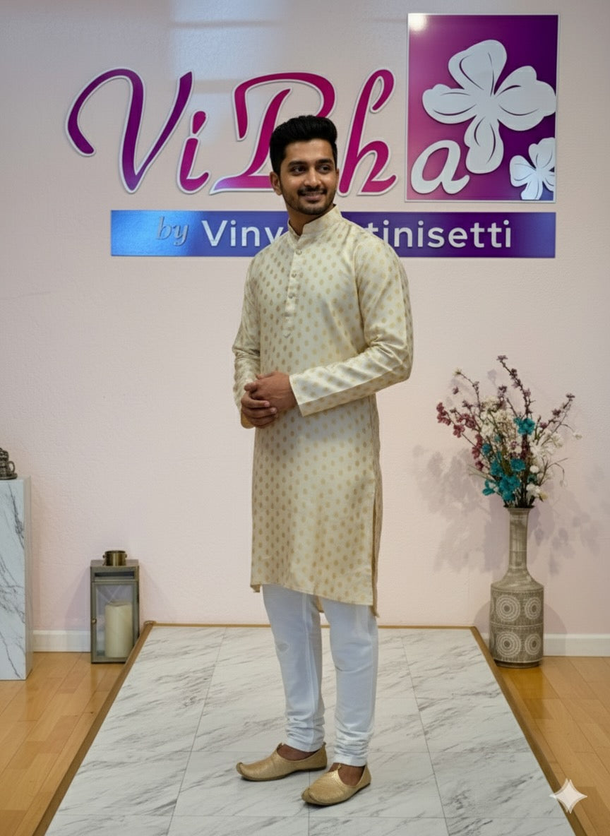 Cream Banarasi Silk Kurta Set