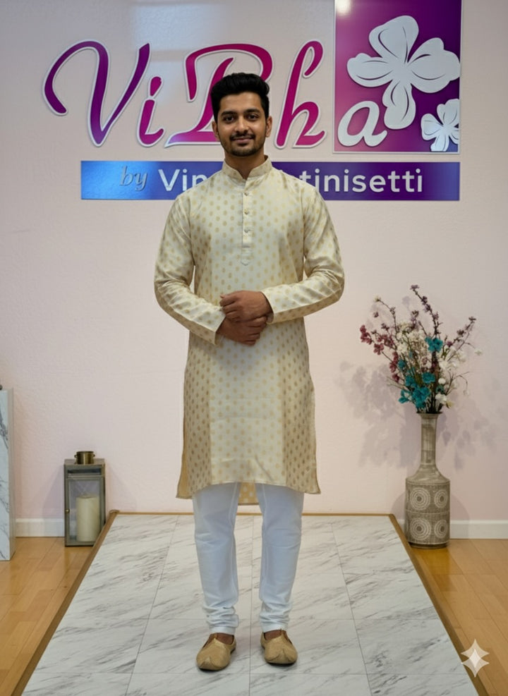 Cream Banarasi Silk Kurta Set