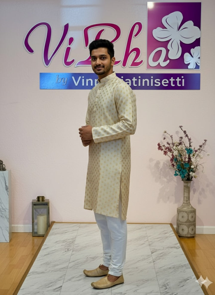Cream Banarasi Silk Kurta Set