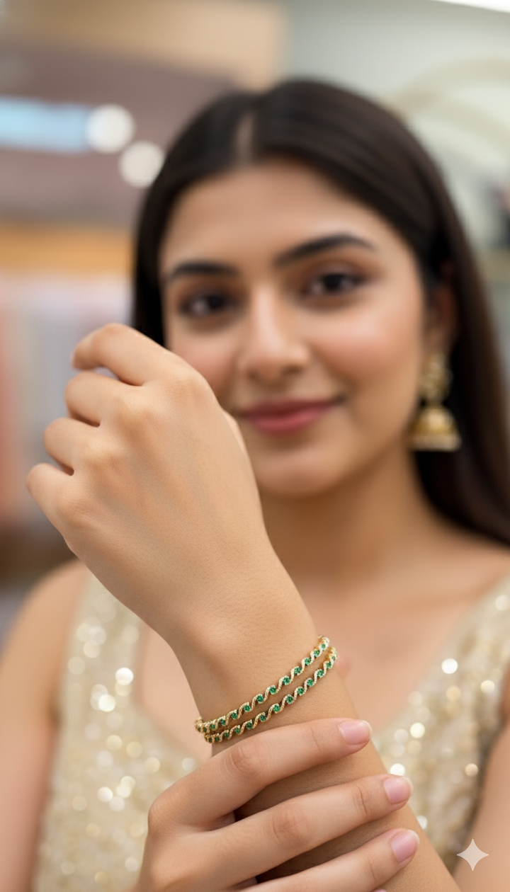 Emerald Stone Spiral Design Bangles