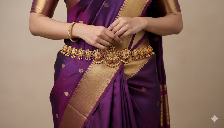 Floral Motif Temple Style Chain Model Waist Belt