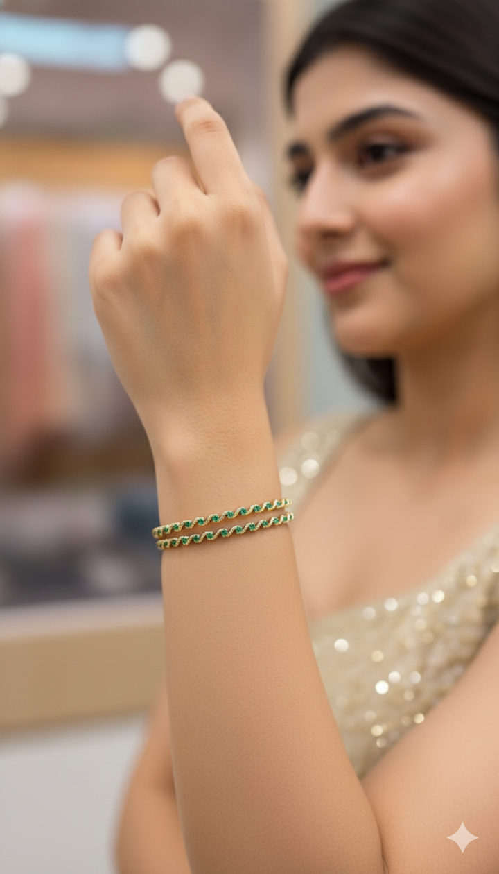 Emerald Stone Spiral Design Bangles