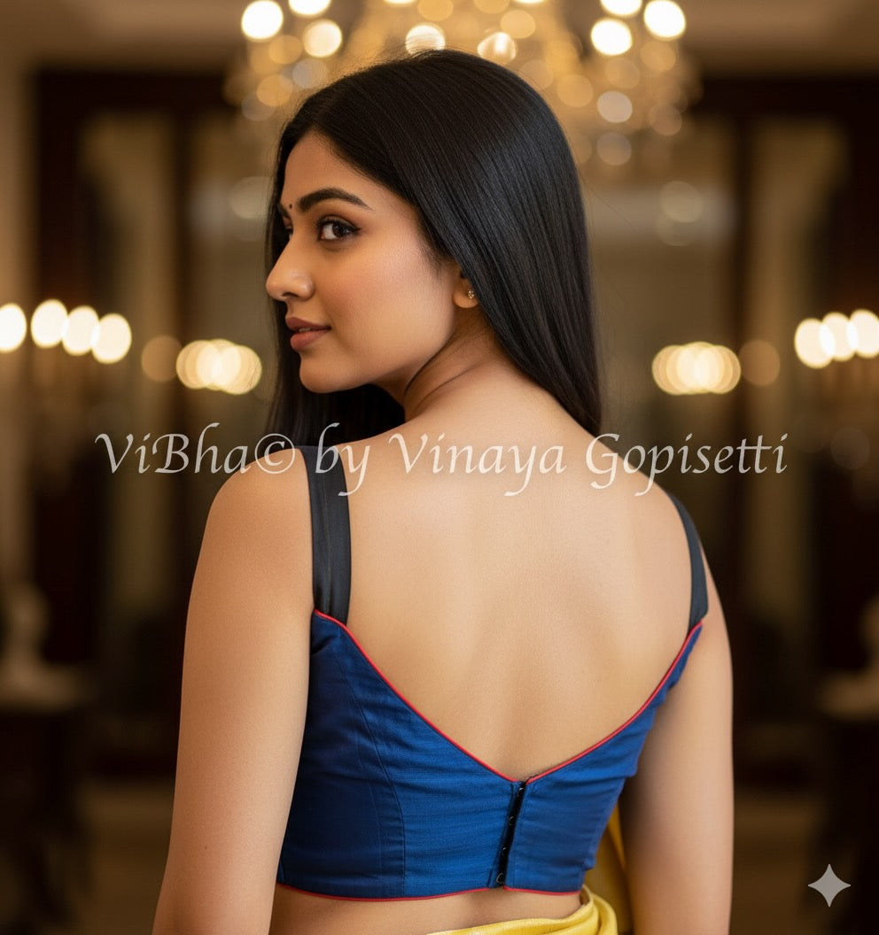 Blue And Black Soft Silk Blouse