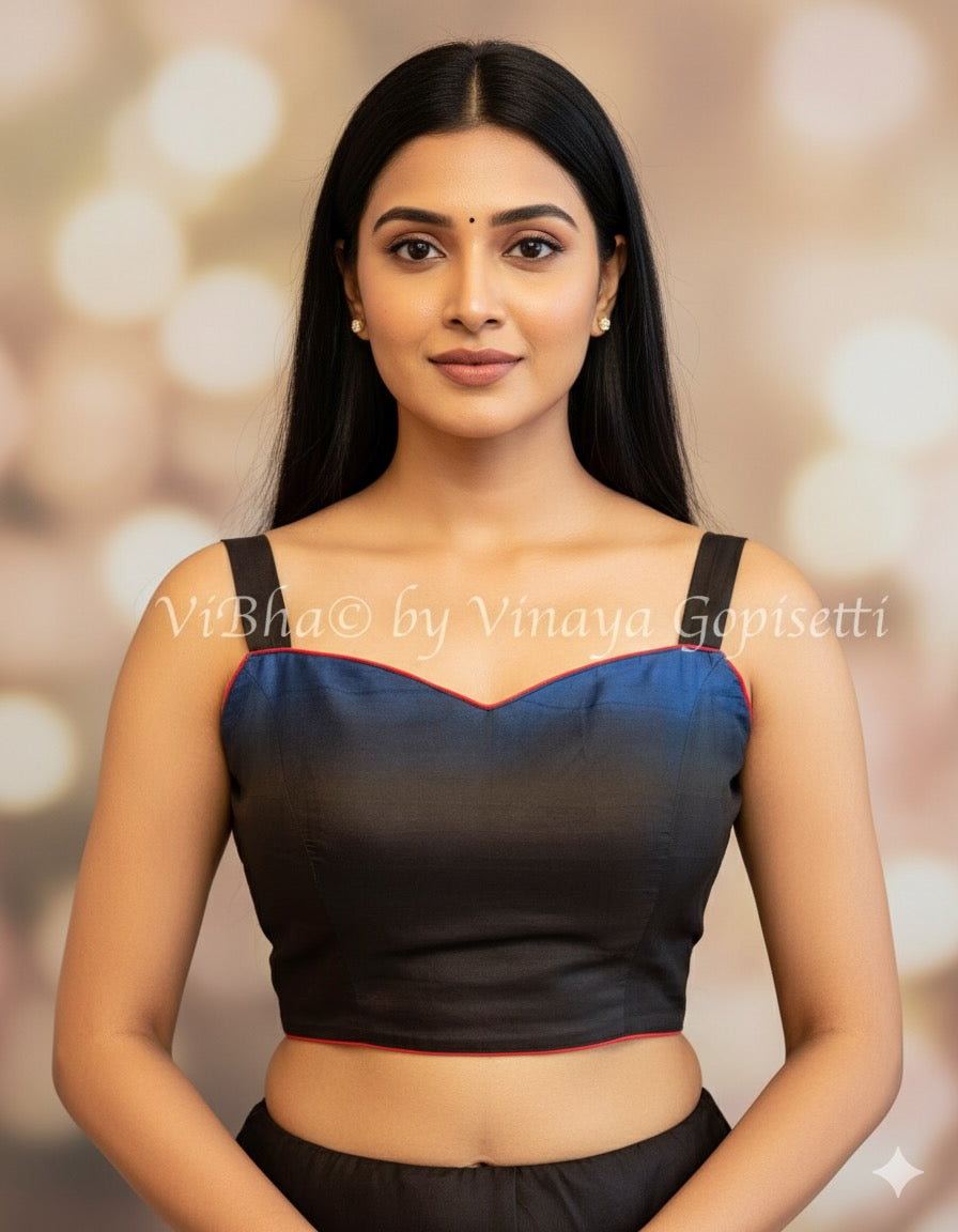 Blue And Black Soft Silk Blouse