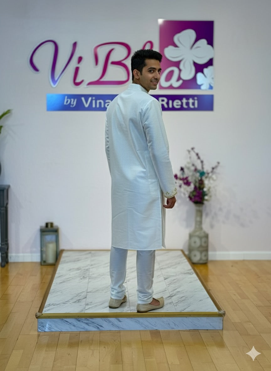 Off-White Block-print Yoke Kurta