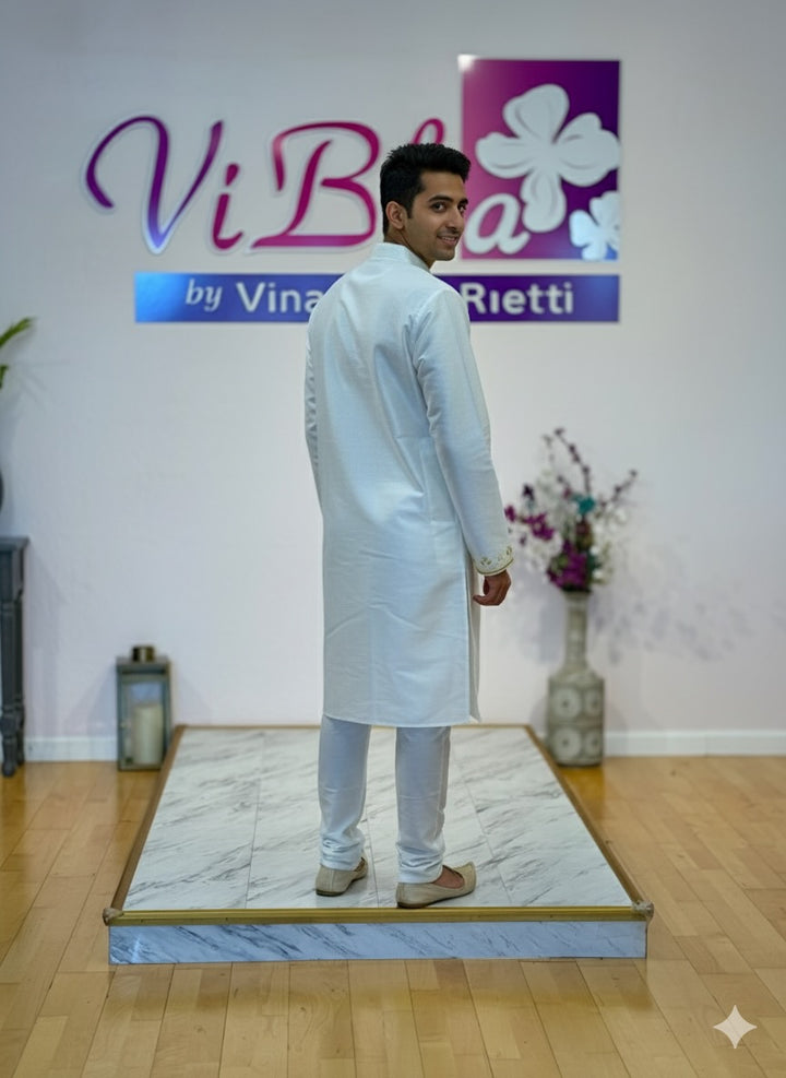 Off-White Block-print Yoke Kurta