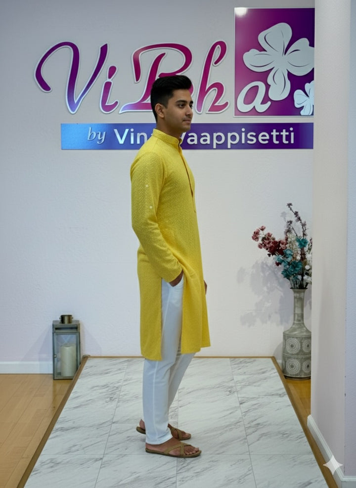 Yellow Chikankari Kurta