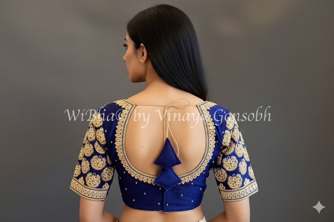 Royal Blue Pearl Embroidered Blouse