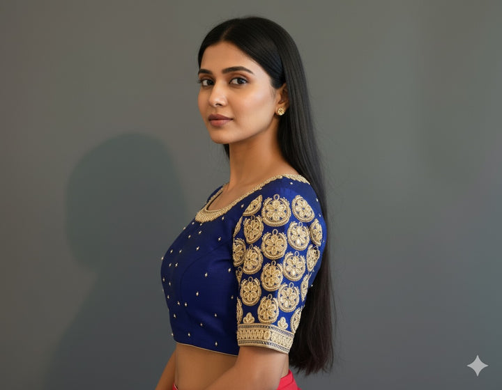 Royal Blue Pearl Embroidered Blouse