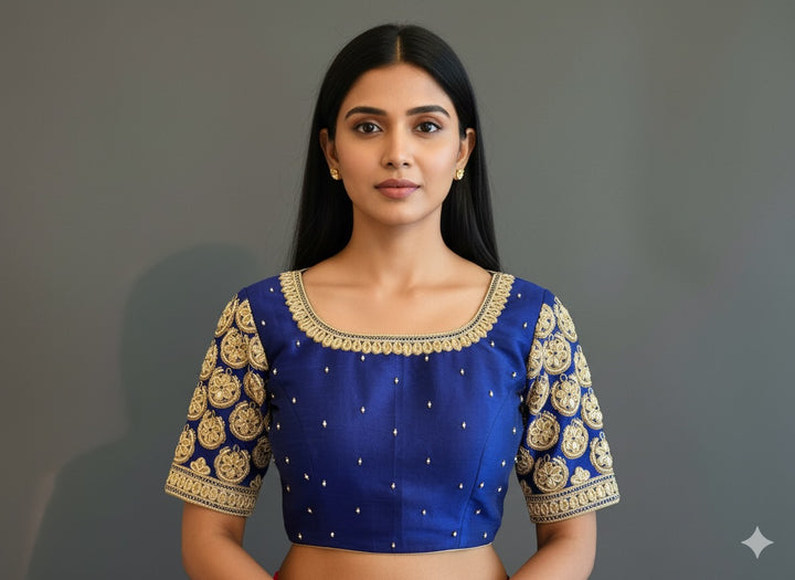 Royal Blue Pearl Embroidered Blouse
