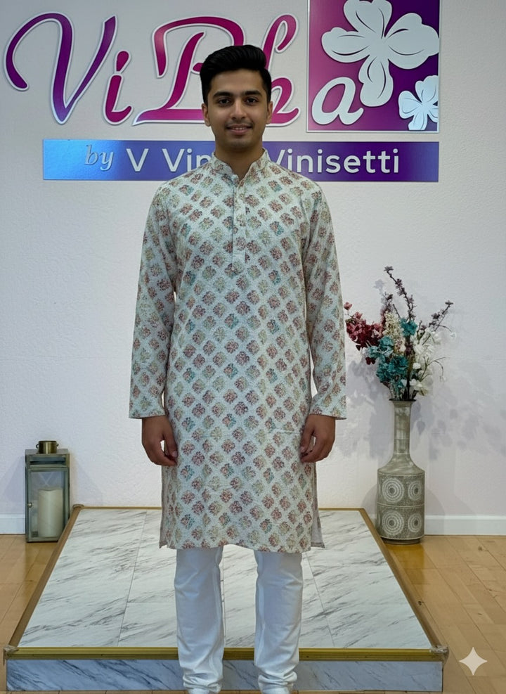White printed kurta set