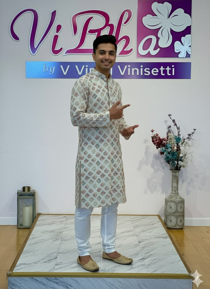 White printed kurta set