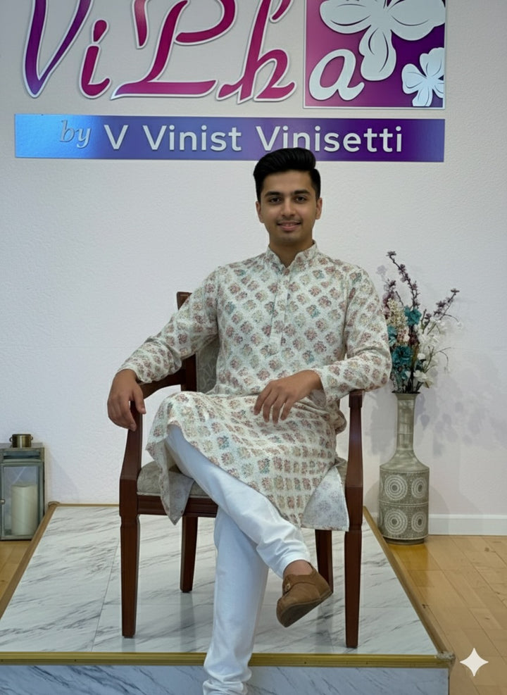 White printed kurta set