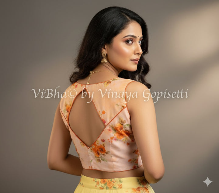 Turmeric Yellow Blouse with Floral Print