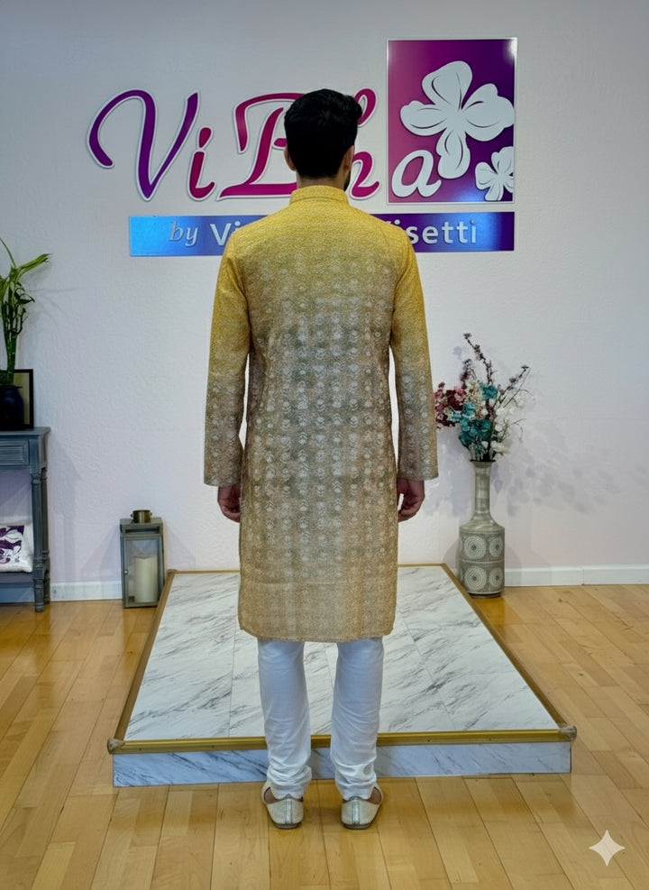 Pastel Yellow and Green shaded kurta set