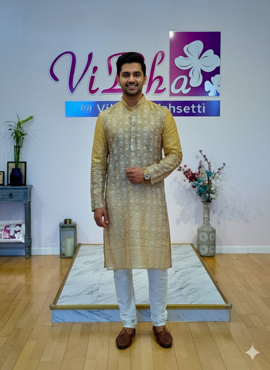 Pastel Yellow and Green shaded kurta set