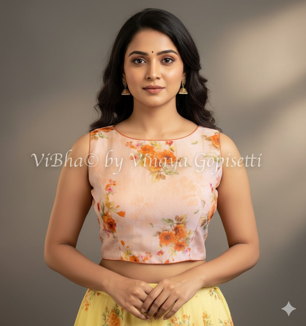 Turmeric Yellow Blouse with Floral Print