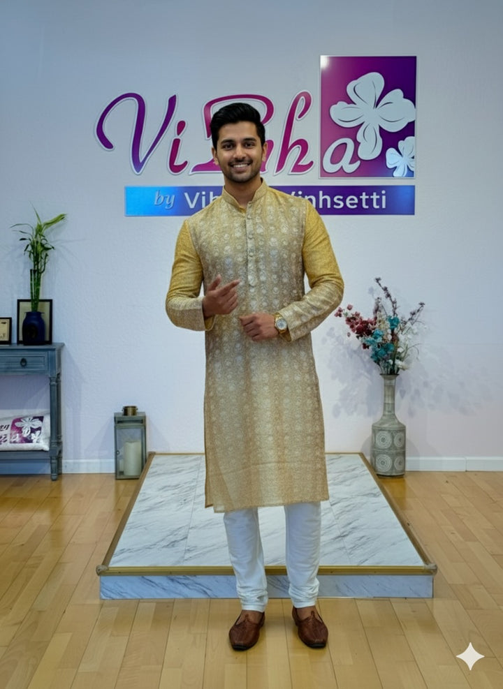 Pastel Yellow and Green shaded kurta set